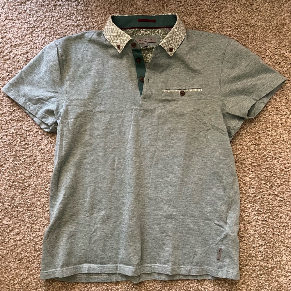 TED BAKER Green print polo cotton shirt size 3